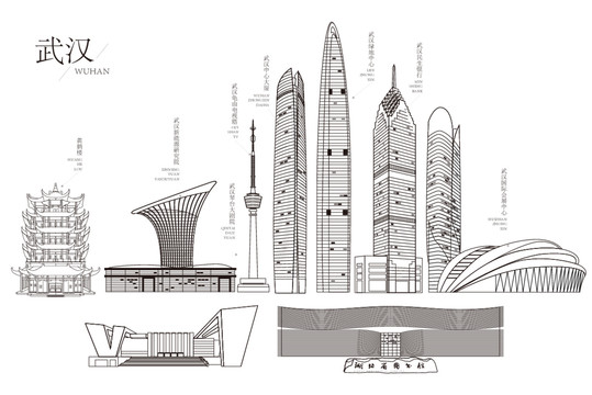 武汉地标建筑线稿