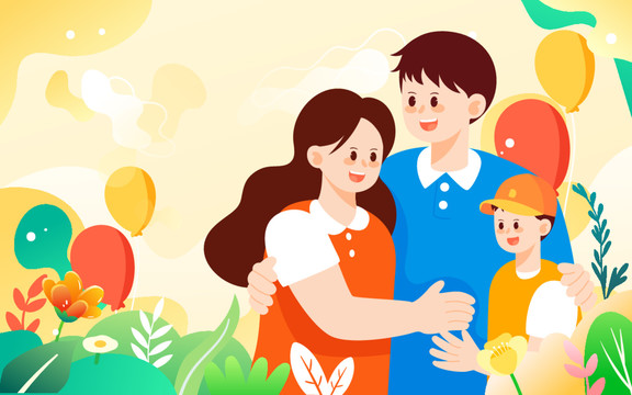 父親節(jié)兒童節(jié)一家人親子插畫