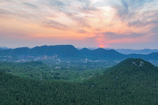 航拍山东青州云门山森林公园