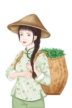 手繪采茶姑娘