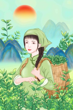手繪采茶女孩