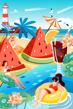 夏天海邊插畫