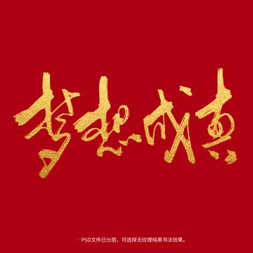 夢想成真書法毛筆字