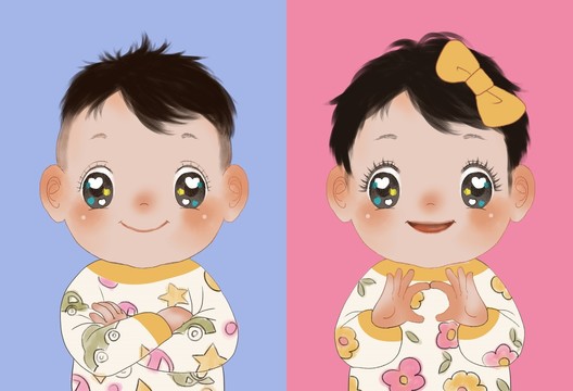 卡通男女孩粉藍款