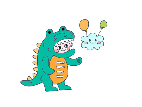 手绘儿童节穿恐龙服小孩插画