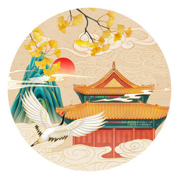 中國風故宮仙鶴