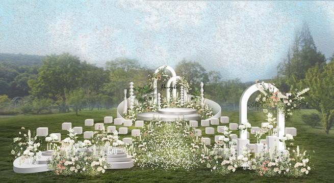 白绿色户外婚礼设计