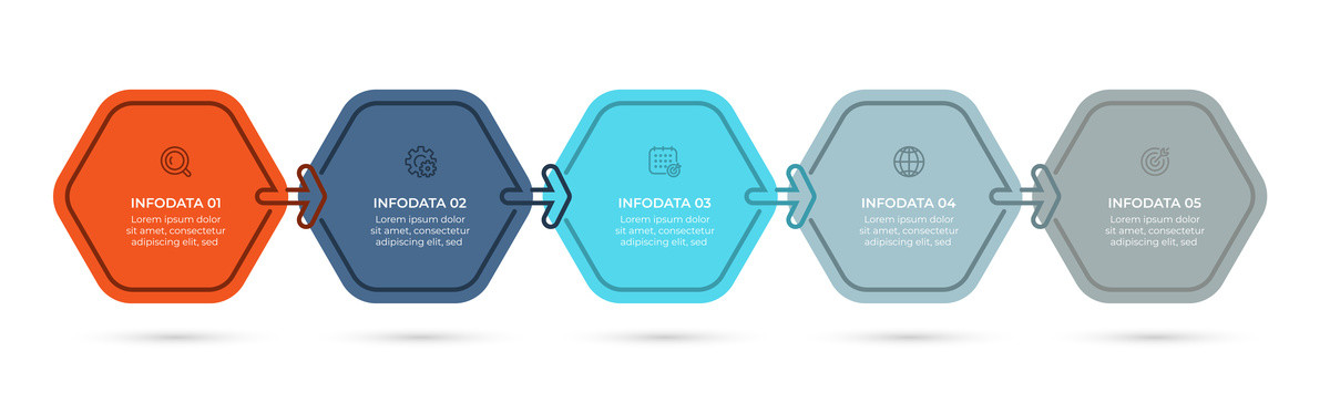 六角形扁平色块五步骤信息图