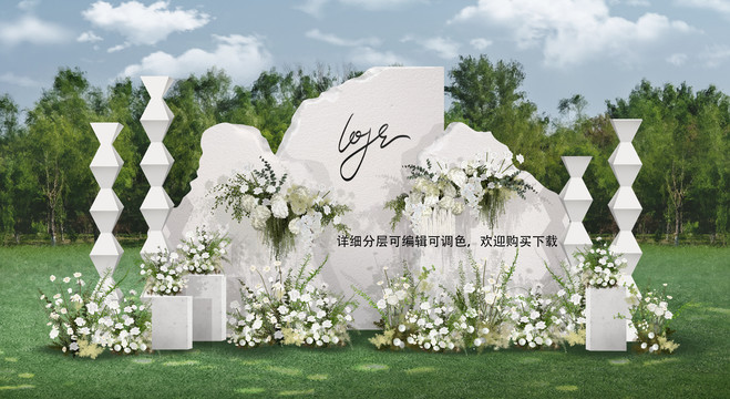 小眾白綠色侘寂風(fēng)婚禮效果圖