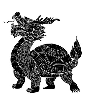 中国风神兽龙龟古典招财插画