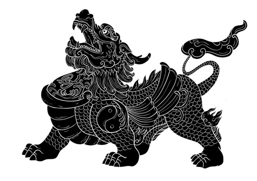 中国风神兽貔貅古典招财插画