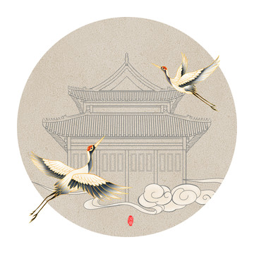 國潮故宮仙鶴