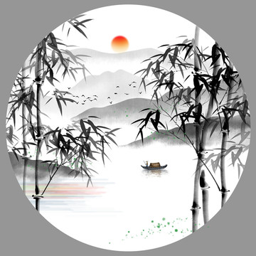水墨竹子山水畫