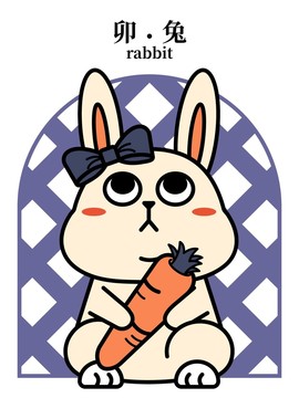 十二生肖矢量卡通兔年插画