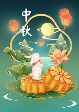 國(guó)風(fēng)中秋賞月插畫