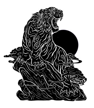 中國風(fēng)神獸上山虎老虎虎嘯插畫