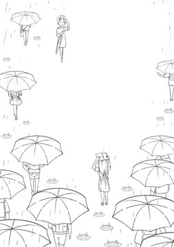 雨中插畫線稿