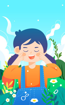 世界愛(ài)眼日小孩做眼保健操插畫