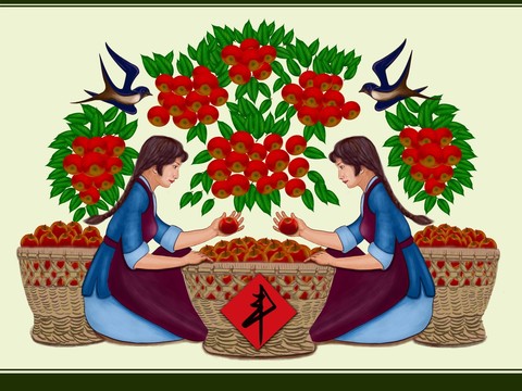 蘋(píng)果豐收插畫(huà)
