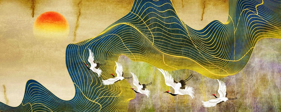 高端線條曲線玄關(guān)裝飾畫