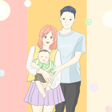 手繪動漫全家福