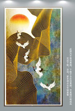 高端金線仙鶴裝飾畫