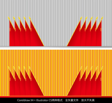 矢量十面红旗背景