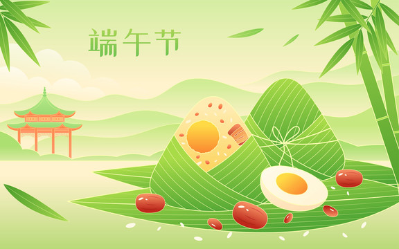 端午節(jié)粽子美食風(fēng)景矢量插畫
