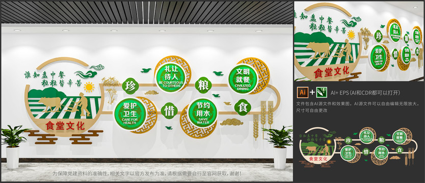 珍惜糧食食堂餐飲企業(yè)文化墻