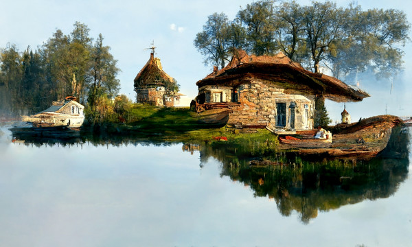 宁静的湖边小屋