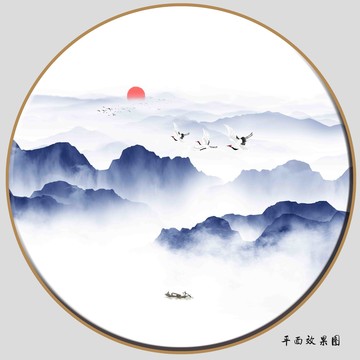 圓形水墨山水畫(huà)