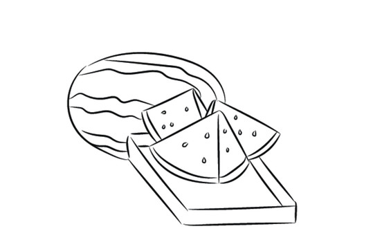 西瓜黑白插畫