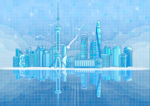 上海现代地标建筑群背景插画