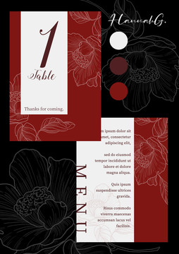 婚禮設(shè)計(jì)效果請柬紙品紅白茶花