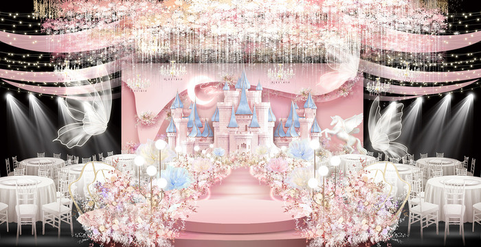 粉色唯美浪漫公主城堡风婚礼