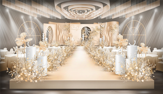 复古香槟色婚礼舞台设计