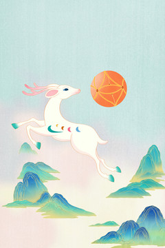 國潮插畫之一鹿發(fā)財(cái)