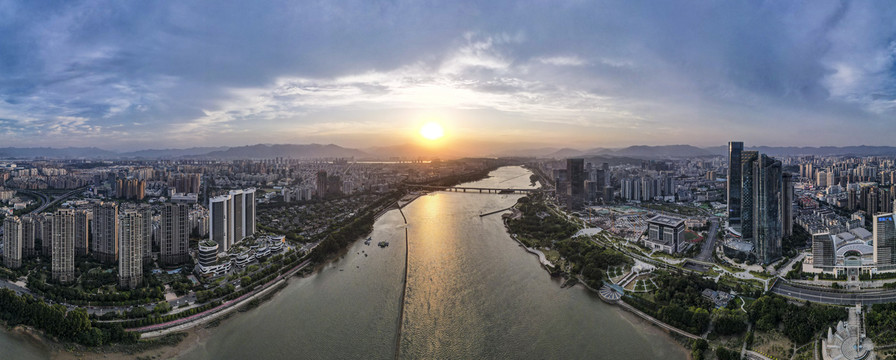 福州闽江日落晚霞全景图