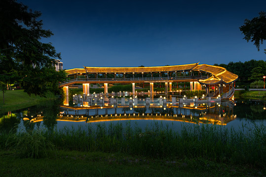 眉山东坡城市湿地公园夜景风光