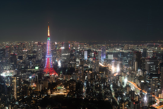 都市东京夜景东京塔车流