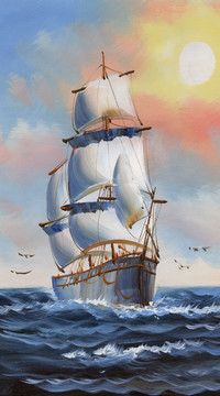 一帆風(fēng)順海景風(fēng)景油畫(huà)