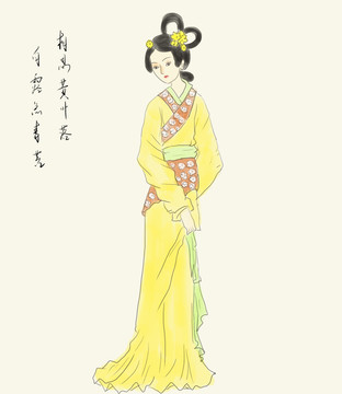 手绘中国画水墨风古装女子