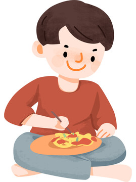三孩時(shí)代吃意面的男孩