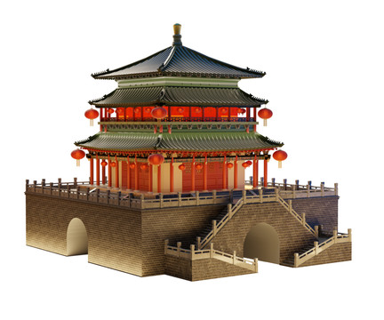 西安鐘樓夜景無背景透明
