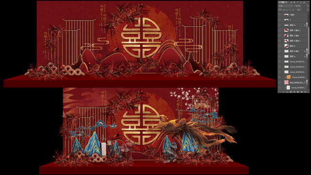 中式婚禮舞臺(tái)效果圖