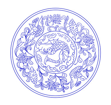 花草魚龍紋瓷盤