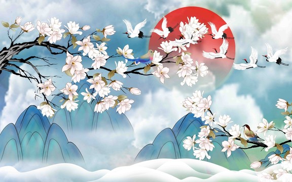 中式國潮山水花鳥背景