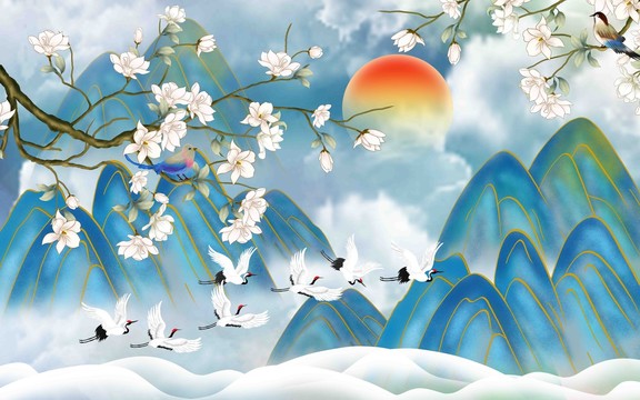 寫意國(guó)潮山水花鳥掛畫