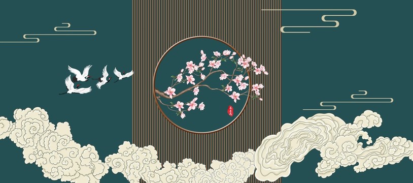 花鳥柵格背景墻