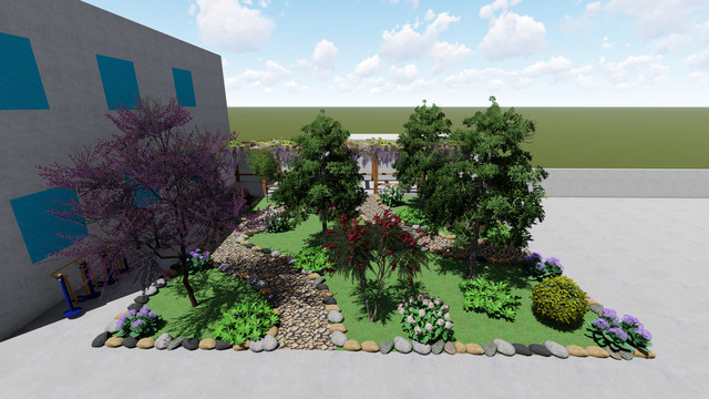 庭院改造紫藤花花架长廊效果图